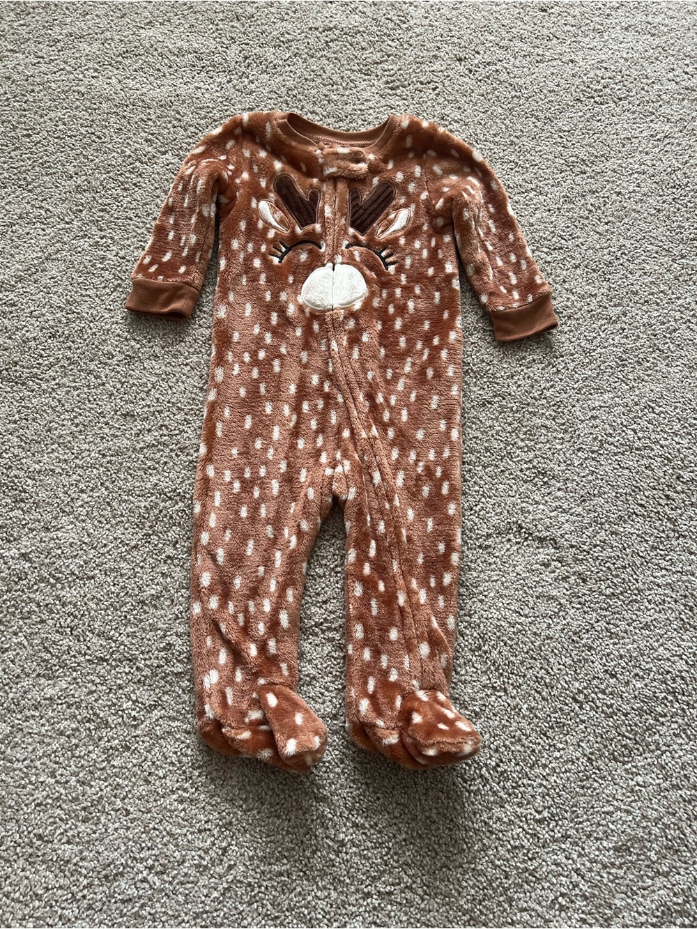 Kids Brown Fawn One-Piece Footed Pajamas NWOT
